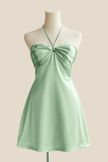 Halter Pink Back Tie A-line Short Dress