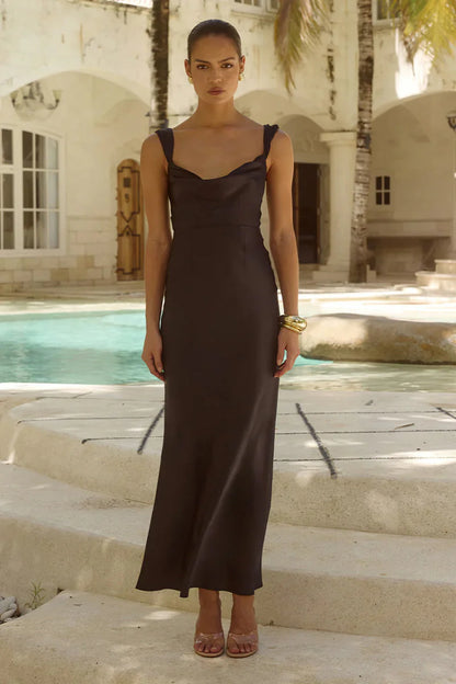 Margot Cowl Neck Satin Maxi Dress
