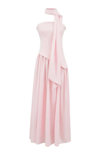Yellow Crepe Bodice Gathered Long Dress