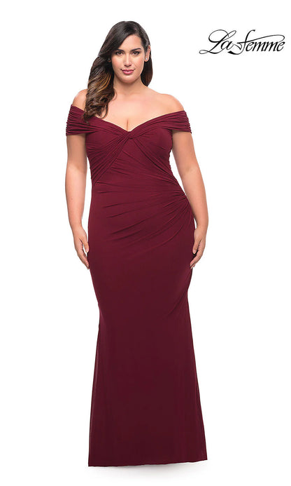 Off-Shoulder La Femme Plus-Size Long Prom Dress