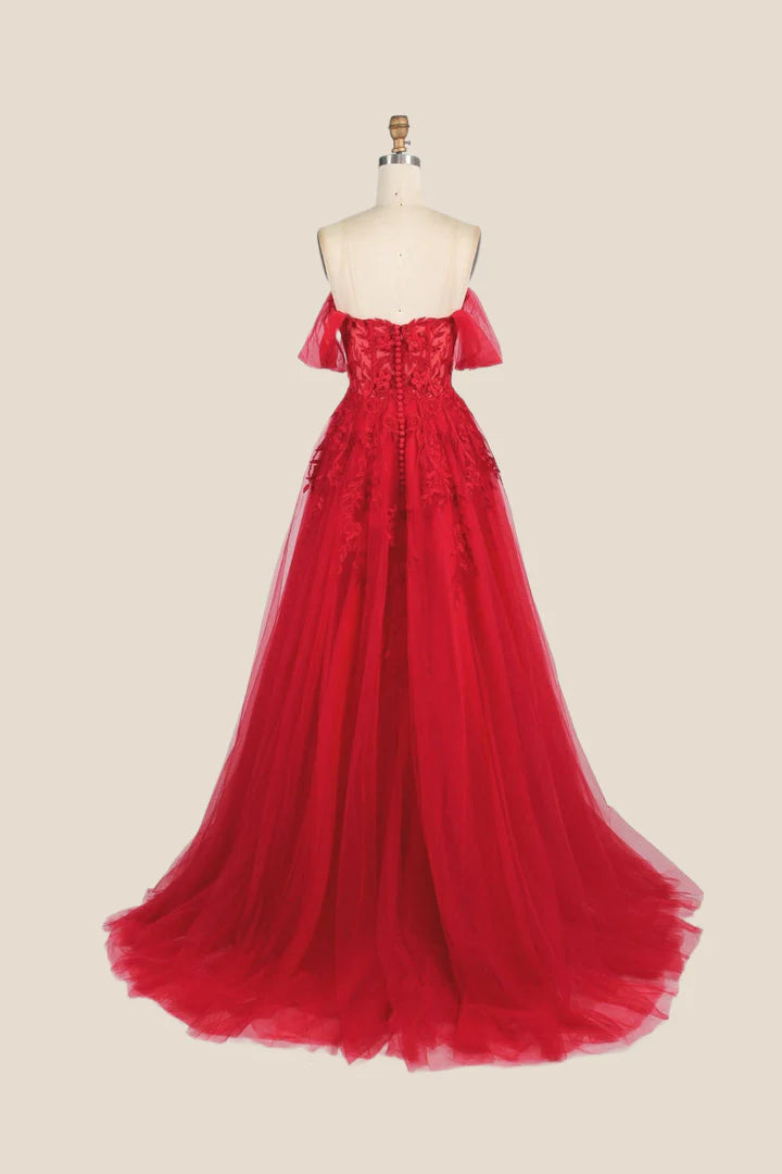 Yellow Floral Embroidery Strapless A-line Formal Dress