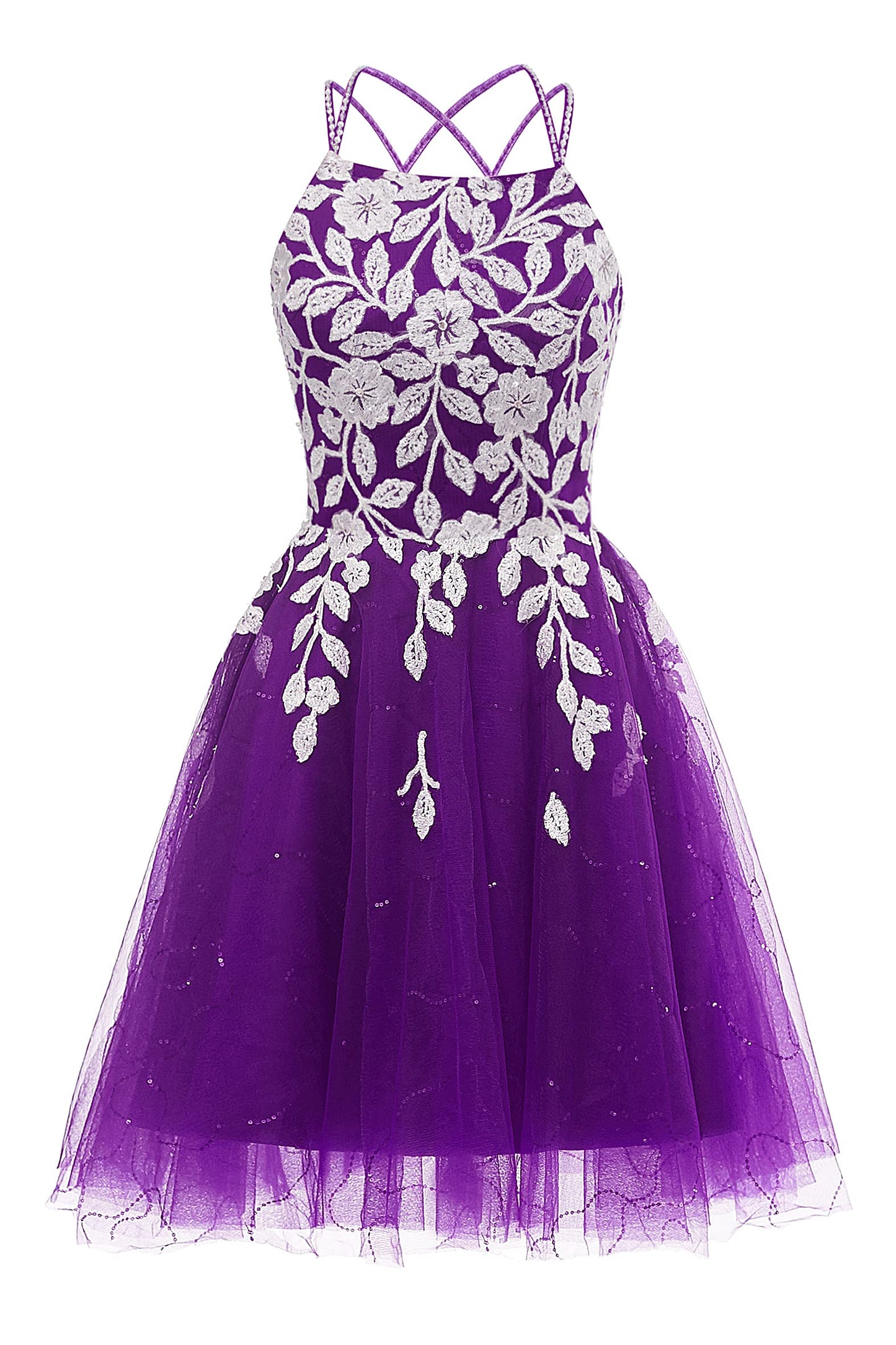 Wine Red Tulle and White Appliques A-line Dress