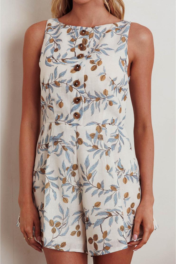 Brandy Branches Print Sleeveless Romper