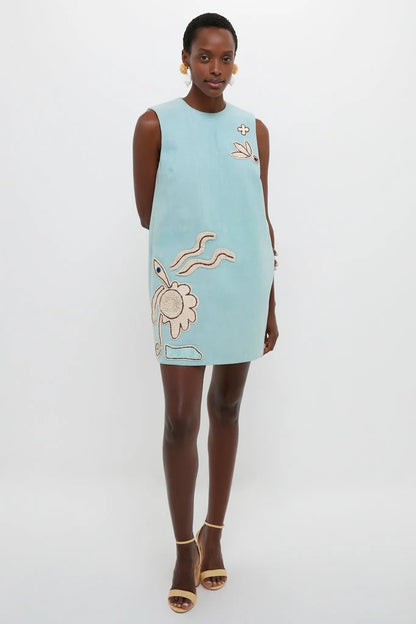 Blue Azara Raffia Mini Dress