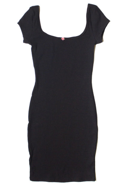 Square Neck Rose Bud Ribbed Mini Dress