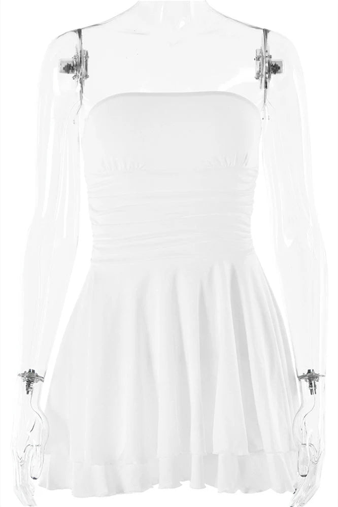 Strapless Orange Ruffle Ruched Short Dress