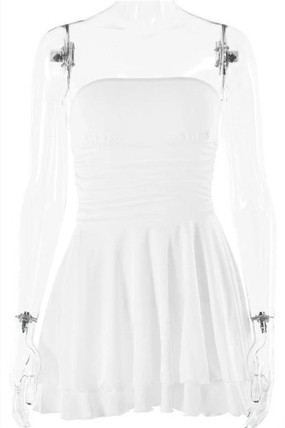 Strapless Orange Ruffle Ruched Short Dress