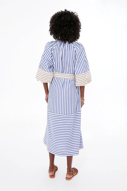 Tan and Blue Stripe Combo Sun Mesa Midi
