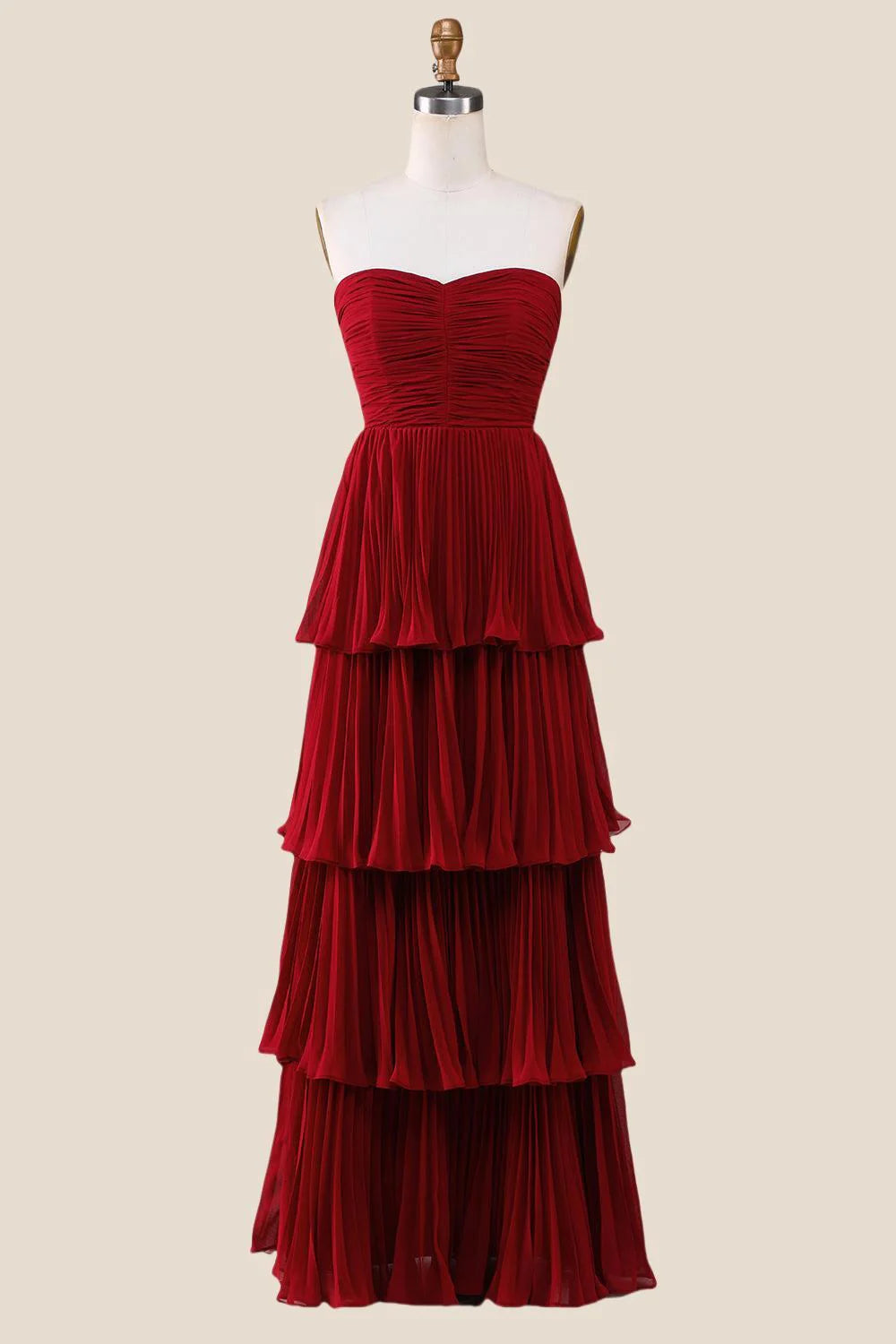 Strapless Lavender Pleated Tiered Long Party Dress