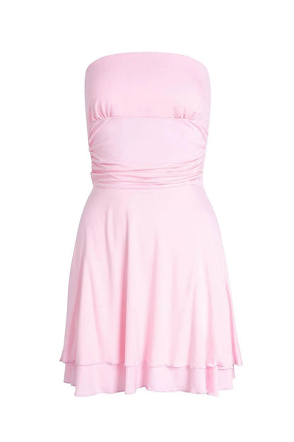 Strapless Orange Ruffle Ruched Short Dress