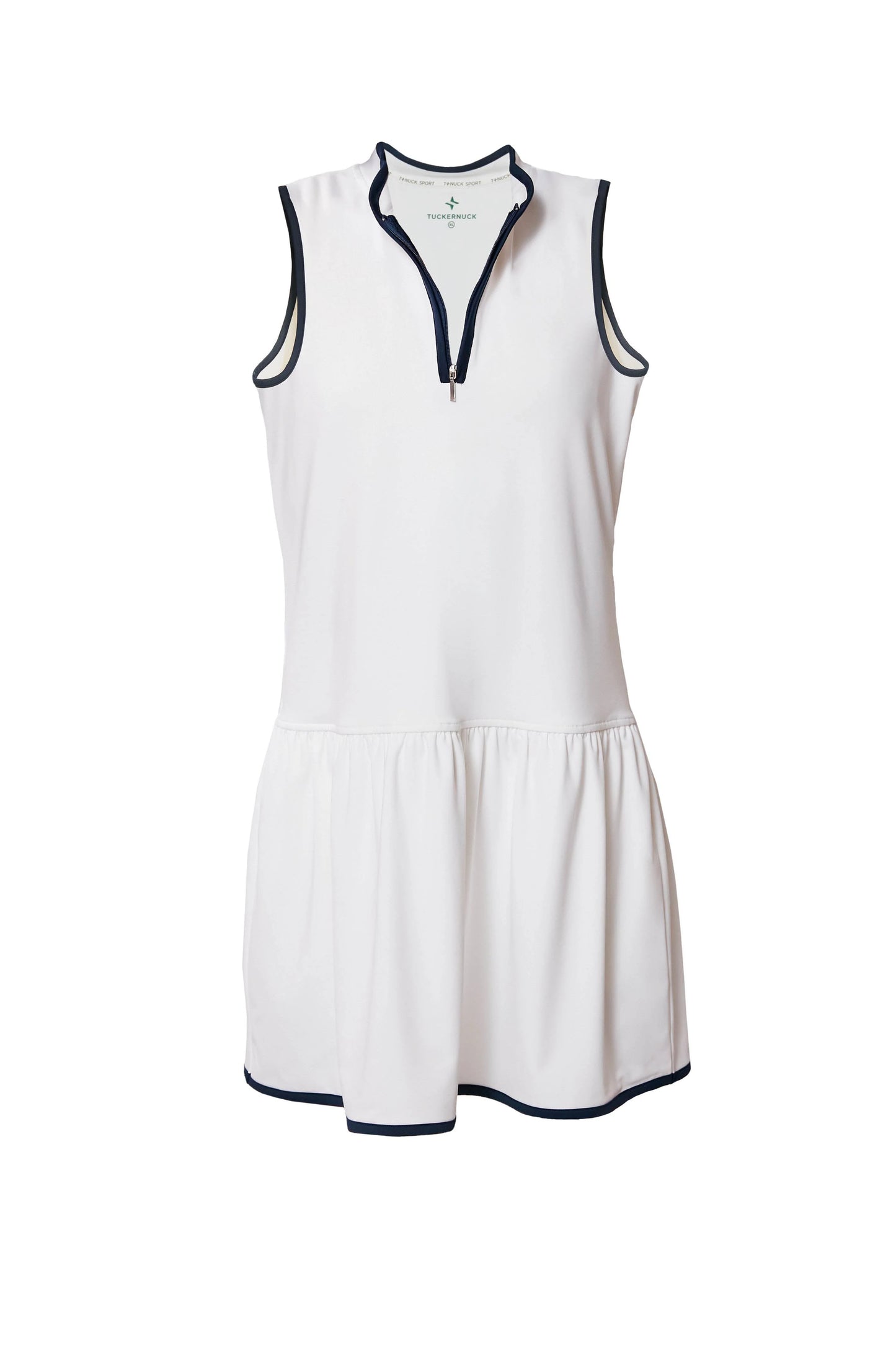 White and Navy Quarter-Zip Tennis Dress