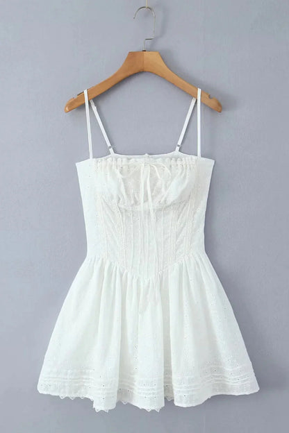 White Spaghetti Strap Bow Lace Party Skirt
