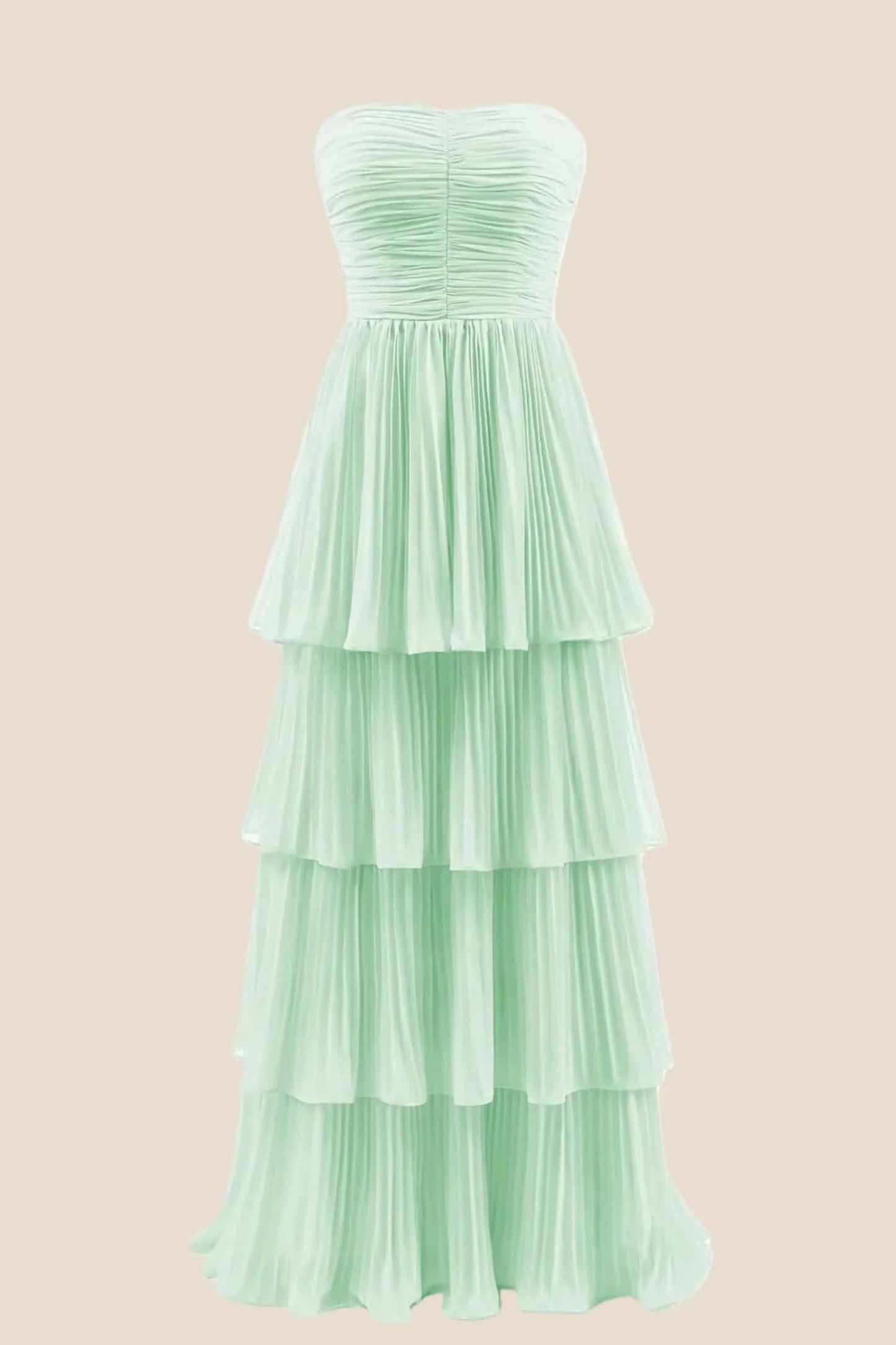 Yellow Chiffon Pleated A-line Tiered Maxi Dress