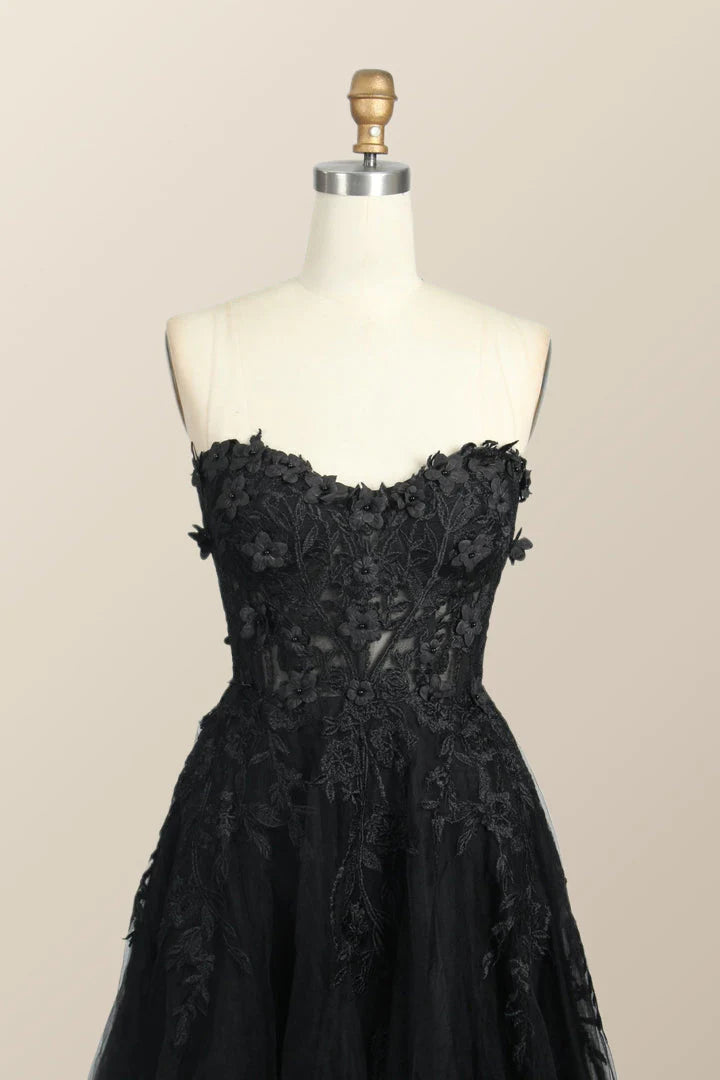 Yellow Floral Embroidery Strapless A-line Formal Dress