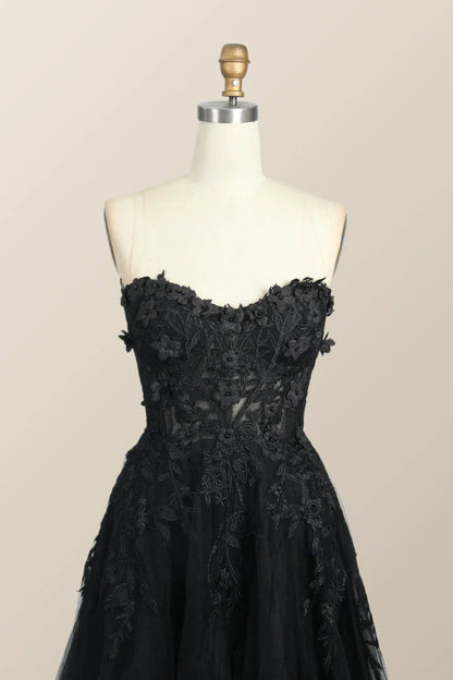 Yellow Floral Embroidery Strapless A-line Formal Dress
