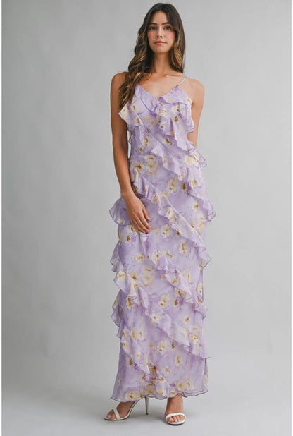 Lyla Asymmetrical Tiered Ruffled Maxi Dress - Lilac