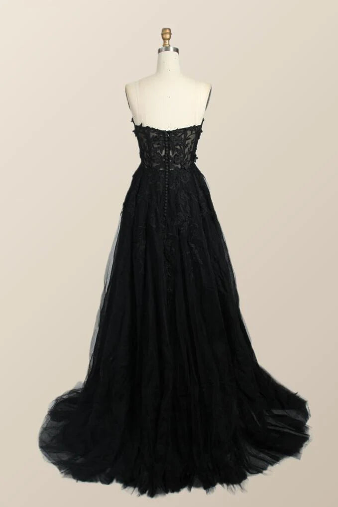 Yellow Floral Embroidery Strapless A-line Formal Dress