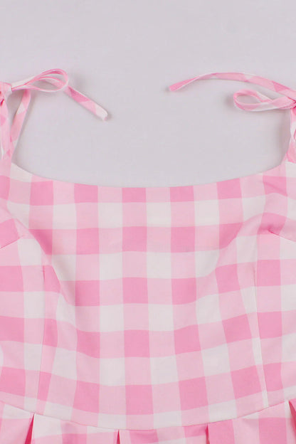 Yellow Plaid Swing Dress with Sash