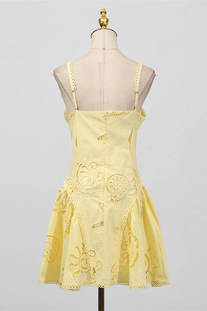 V-neck Pink Hollow A-line Short Dress