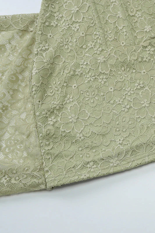 V-neck Green Lace Bodycon Short Dress