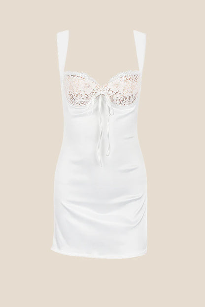 White Satin and Lace Short Dress