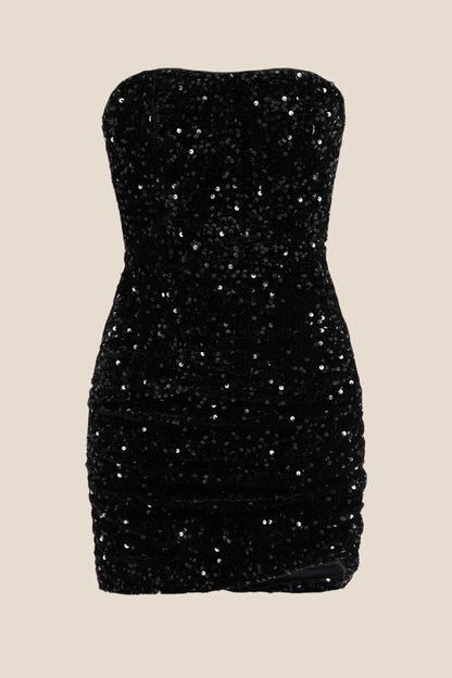 Strapless Pink Bodycon Sequin Short Dress